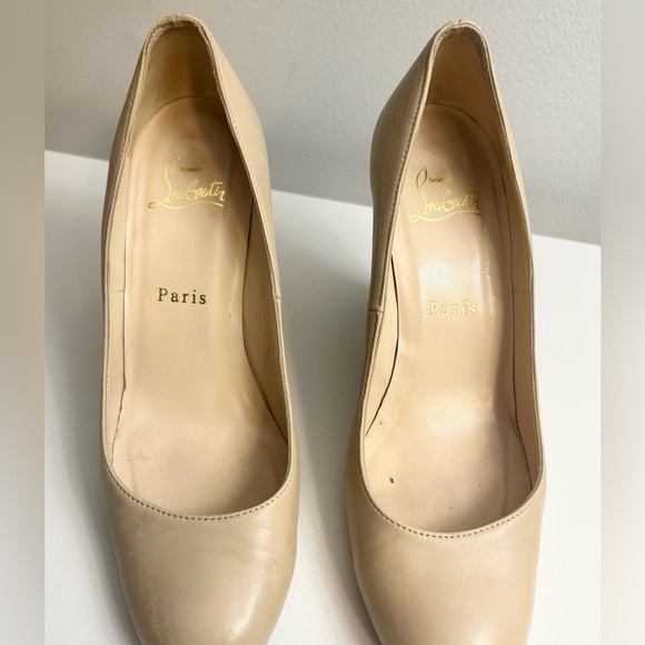 Authentic Christian Louboutin Leather Stacked Wood Wedge Heel Pumps - Picture 7 of 12